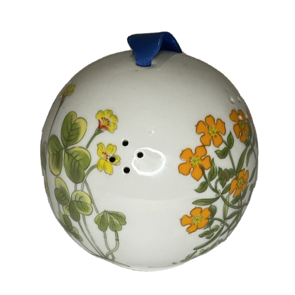 Takahashi Pomander Porcelain sachet ball Potpourri Vtg yellow orange flowers